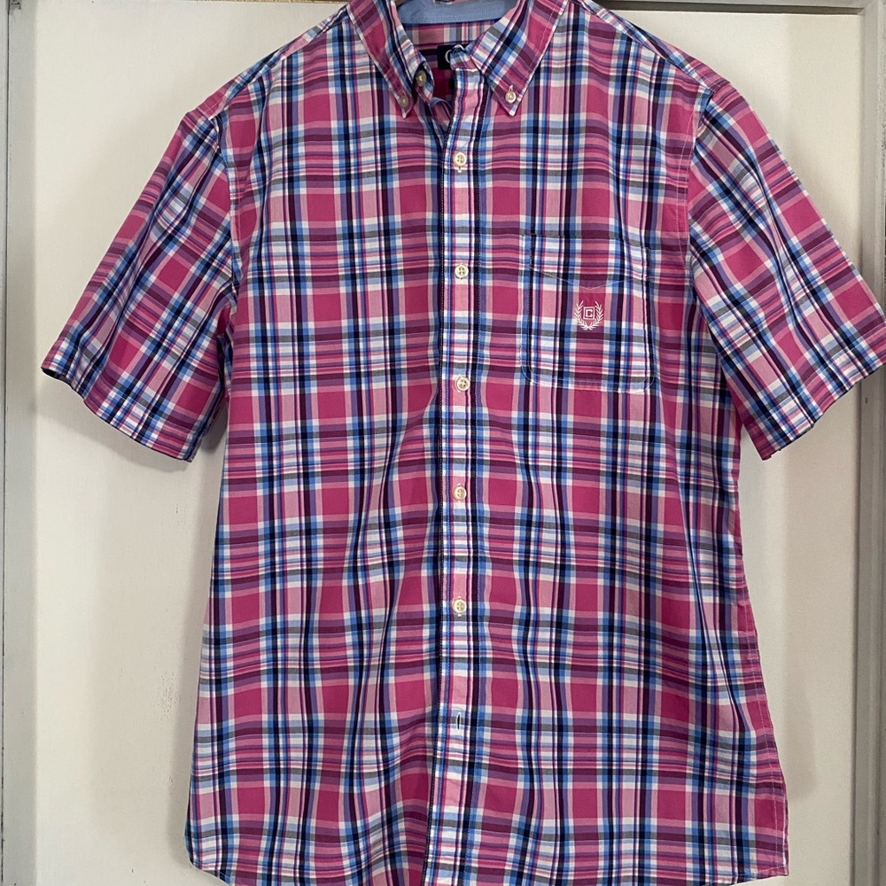 Chaps Men's Pink and Blue Plaid Button Down Shirt